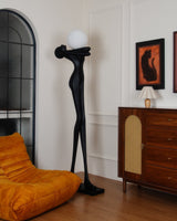 Modern Artistic Figure Floor Lamp with White Glass Globe Sculpture Standing Light