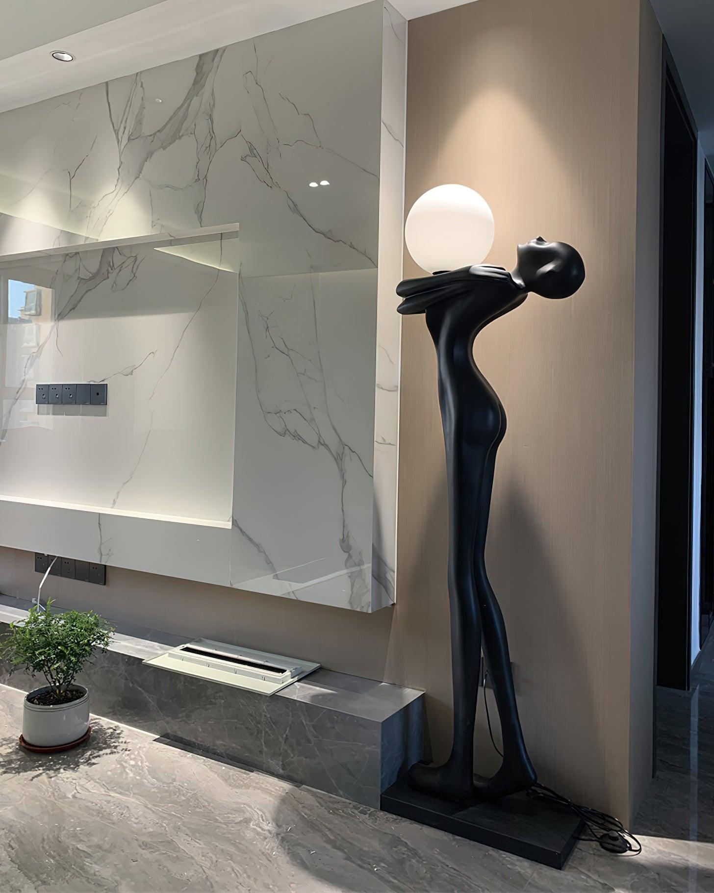 Modern Artistic Figure Floor Lamp with White Glass Globe Sculpture Standing Light