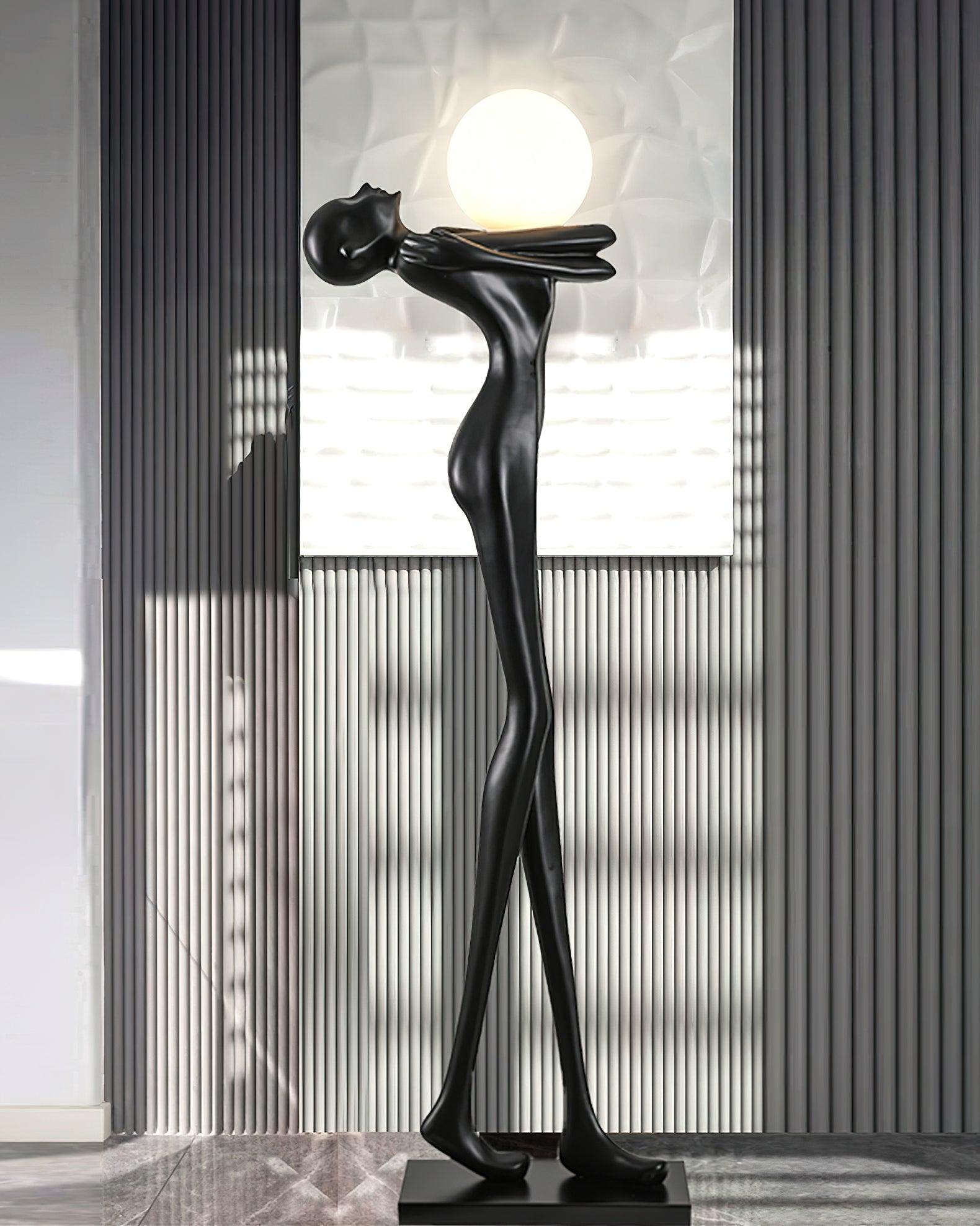 Modern Artistic Figure Floor Lamp with White Glass Globe Sculpture Standing Light