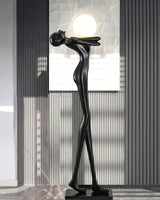 Modern Artistic Figure Floor Lamp with White Glass Globe Sculpture Standing Light