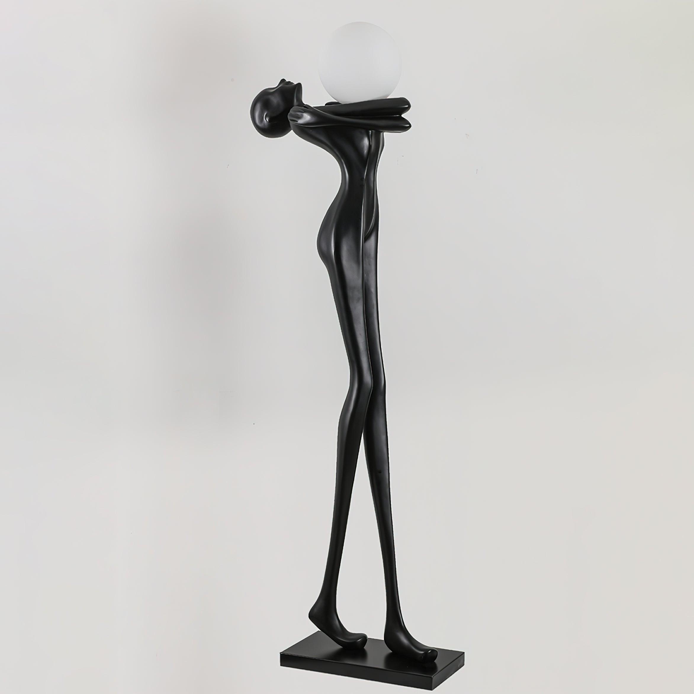 Modern Artistic Figure Floor Lamp with White Glass Globe Sculpture Standing Light