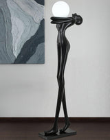 Modern Artistic Figure Floor Lamp with White Glass Globe Sculpture Standing Light