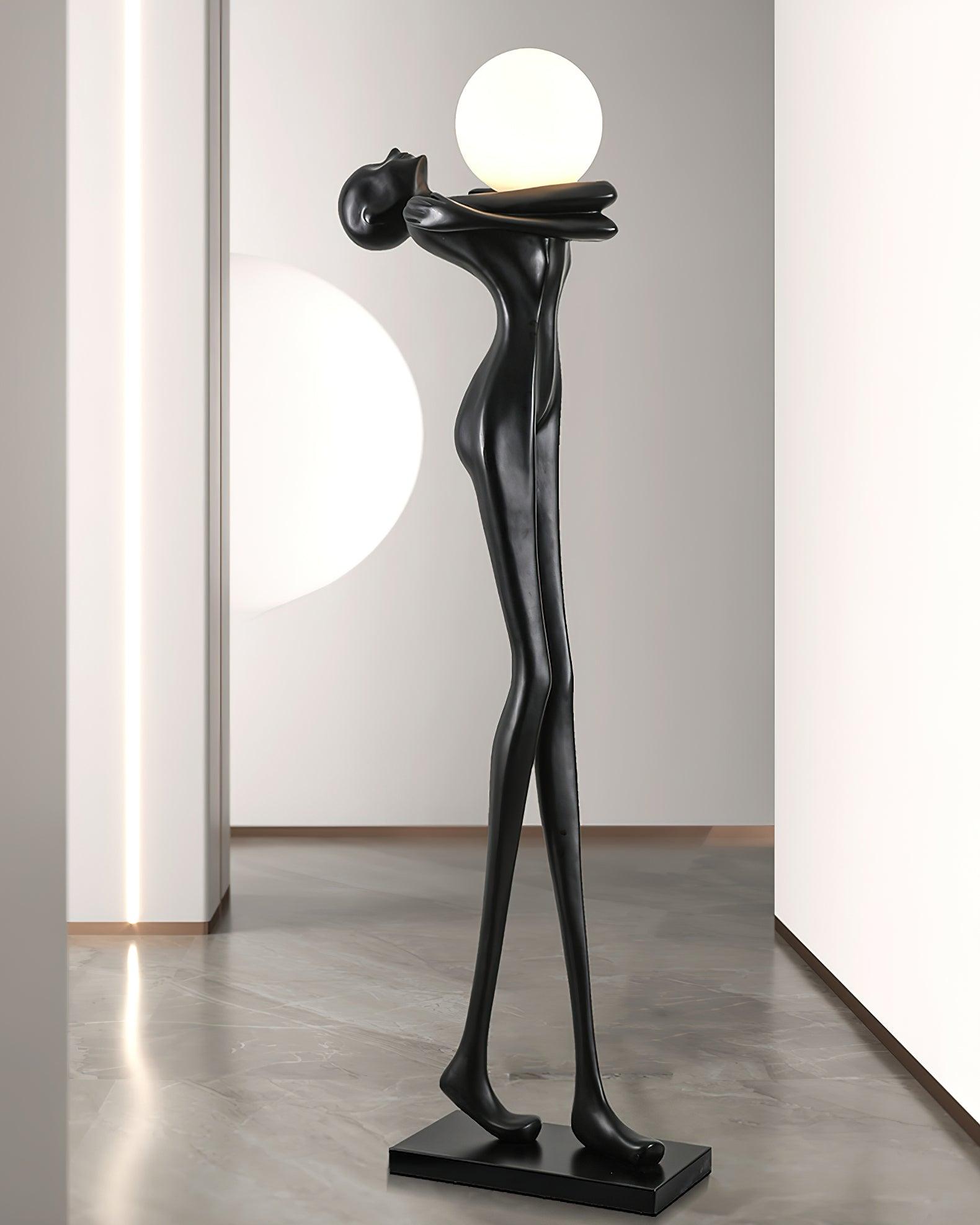 Modern Artistic Figure Floor Lamp with White Glass Globe Sculpture Standing Light