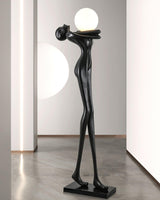 Modern Artistic Figure Floor Lamp with White Glass Globe Sculpture Standing Light