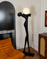 Modern Artistic Figure Floor Lamp with White Glass Globe Sculpture Standing Light