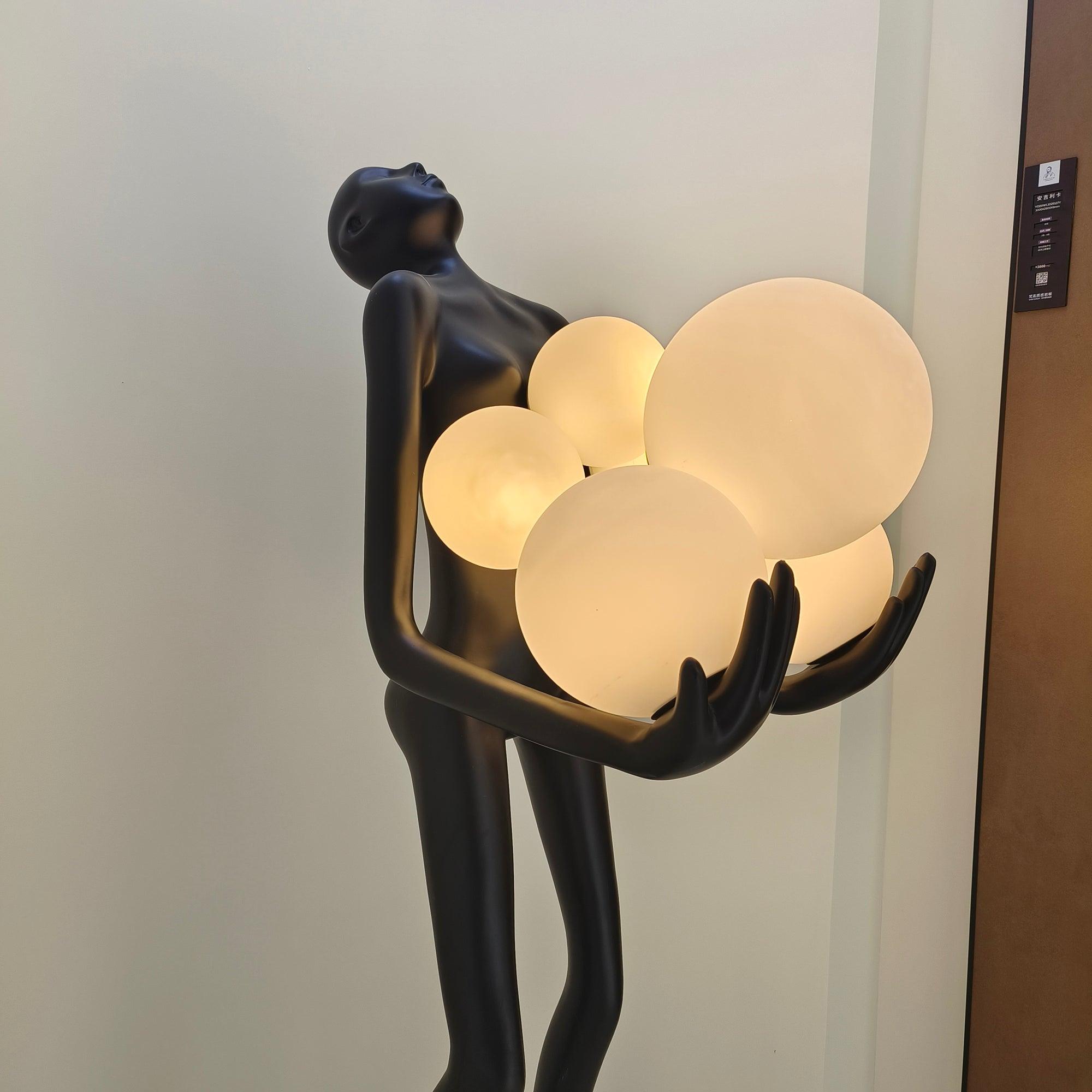 Modern Artistic Embrace Sculpture Floor Lamp with Radiant LED Glass Spheres