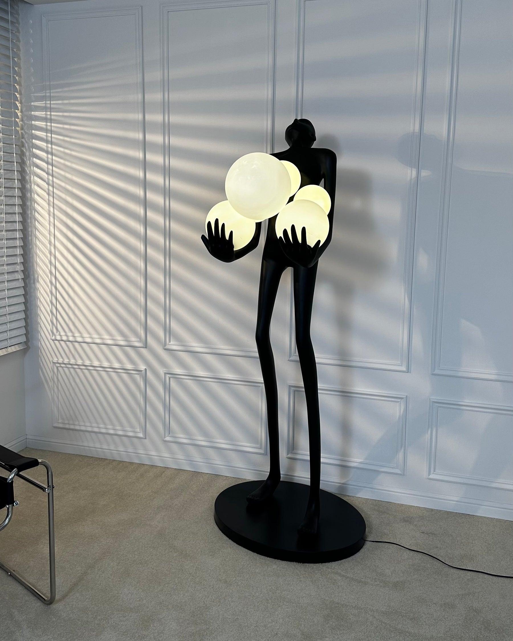 Modern Artistic Embrace Sculpture Floor Lamp with Radiant LED Glass Spheres