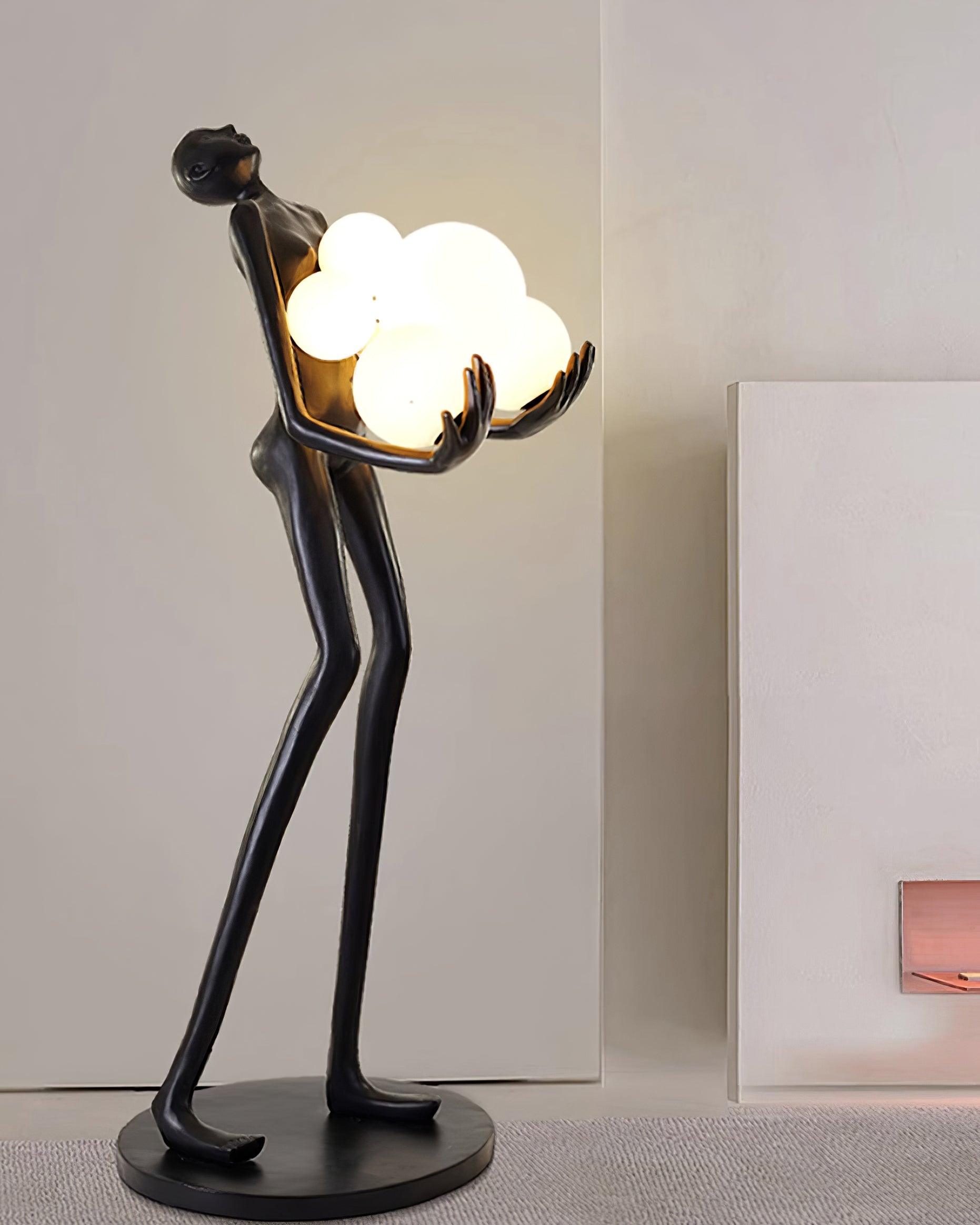 Modern Artistic Embrace Sculpture Floor Lamp with Radiant LED Glass Spheres