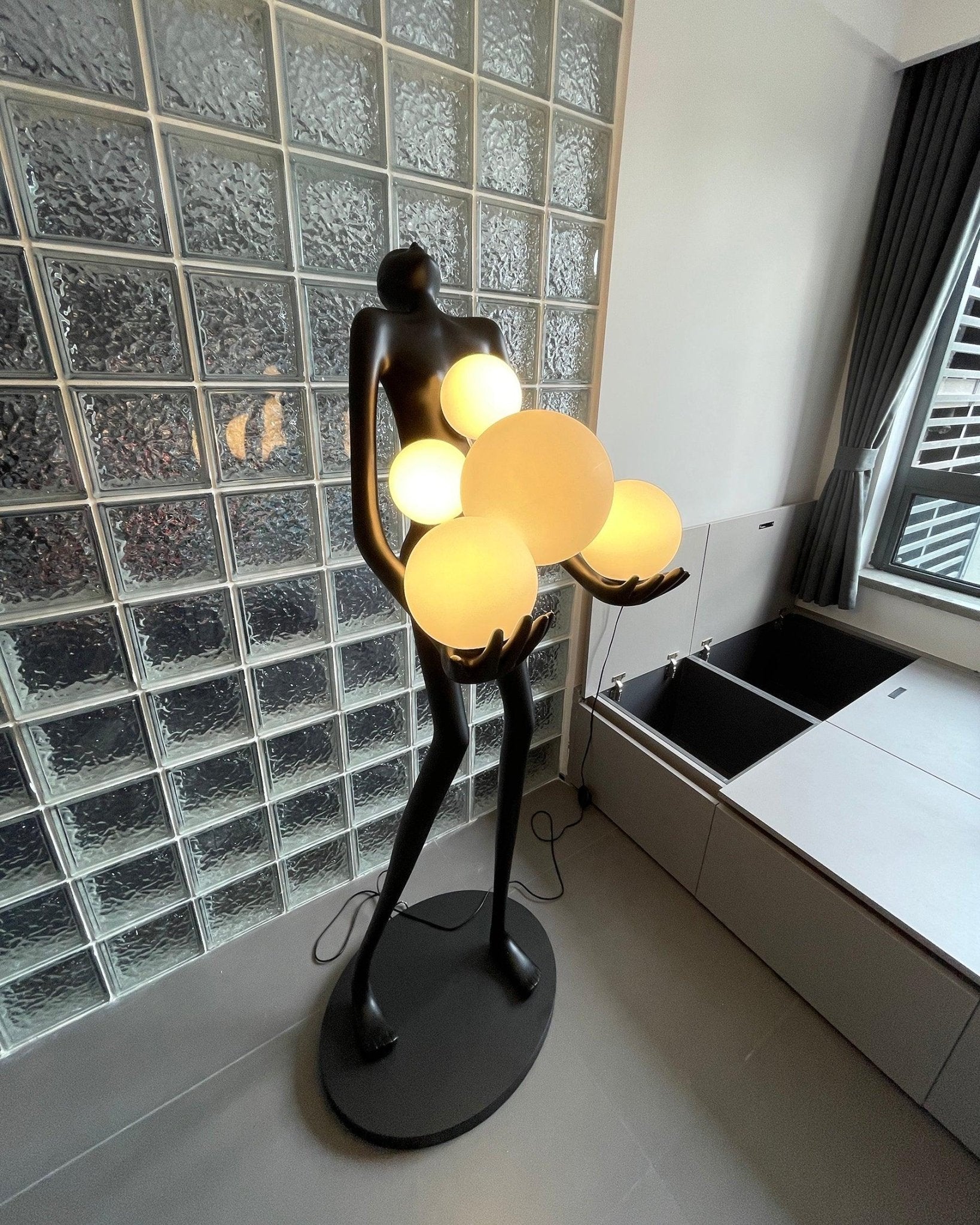 Modern Artistic Embrace Sculpture Floor Lamp with Radiant LED Glass Spheres