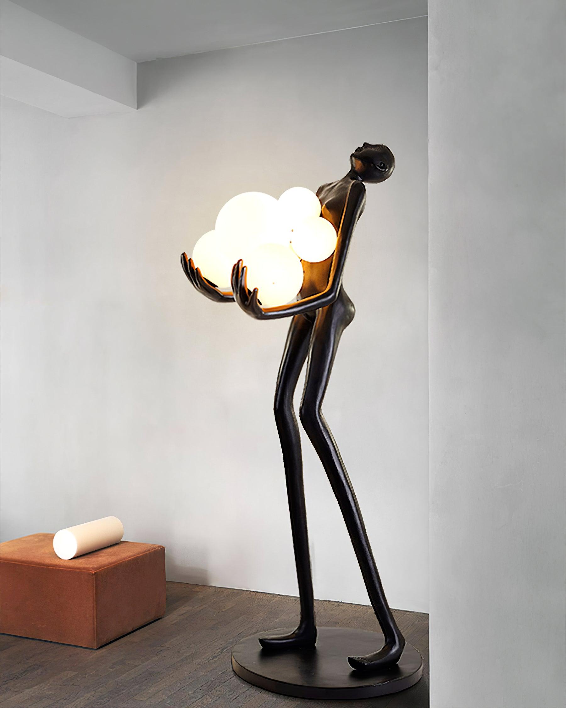 Modern Artistic Embrace Sculpture Floor Lamp with Radiant LED Glass Spheres