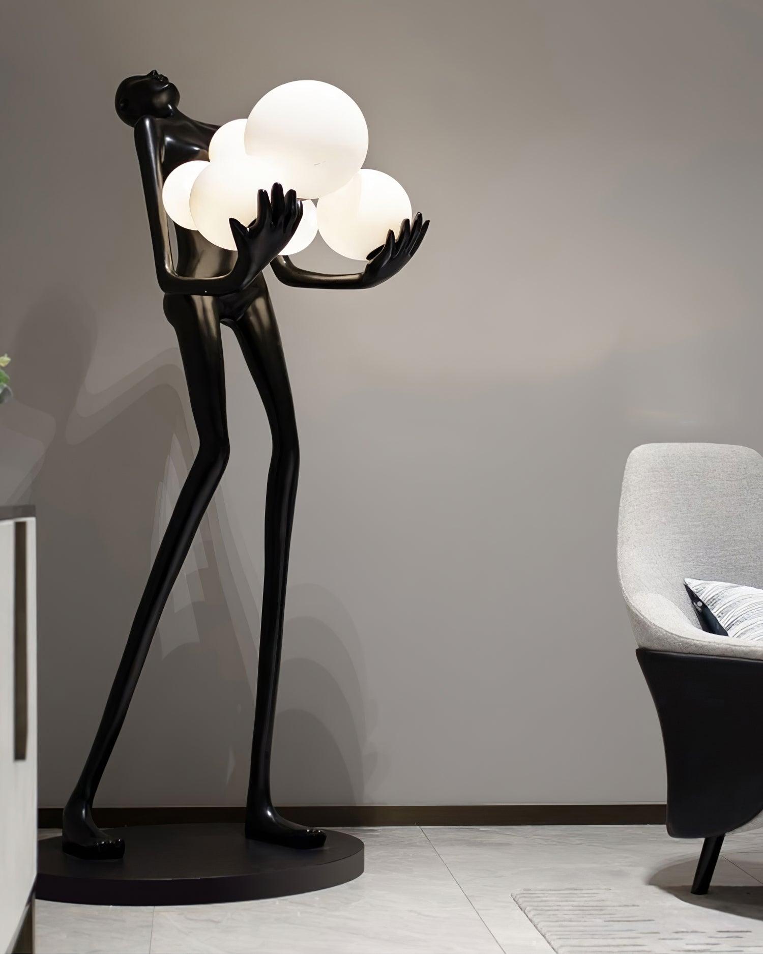 Modern Artistic Embrace Sculpture Floor Lamp with Radiant LED Glass Spheres