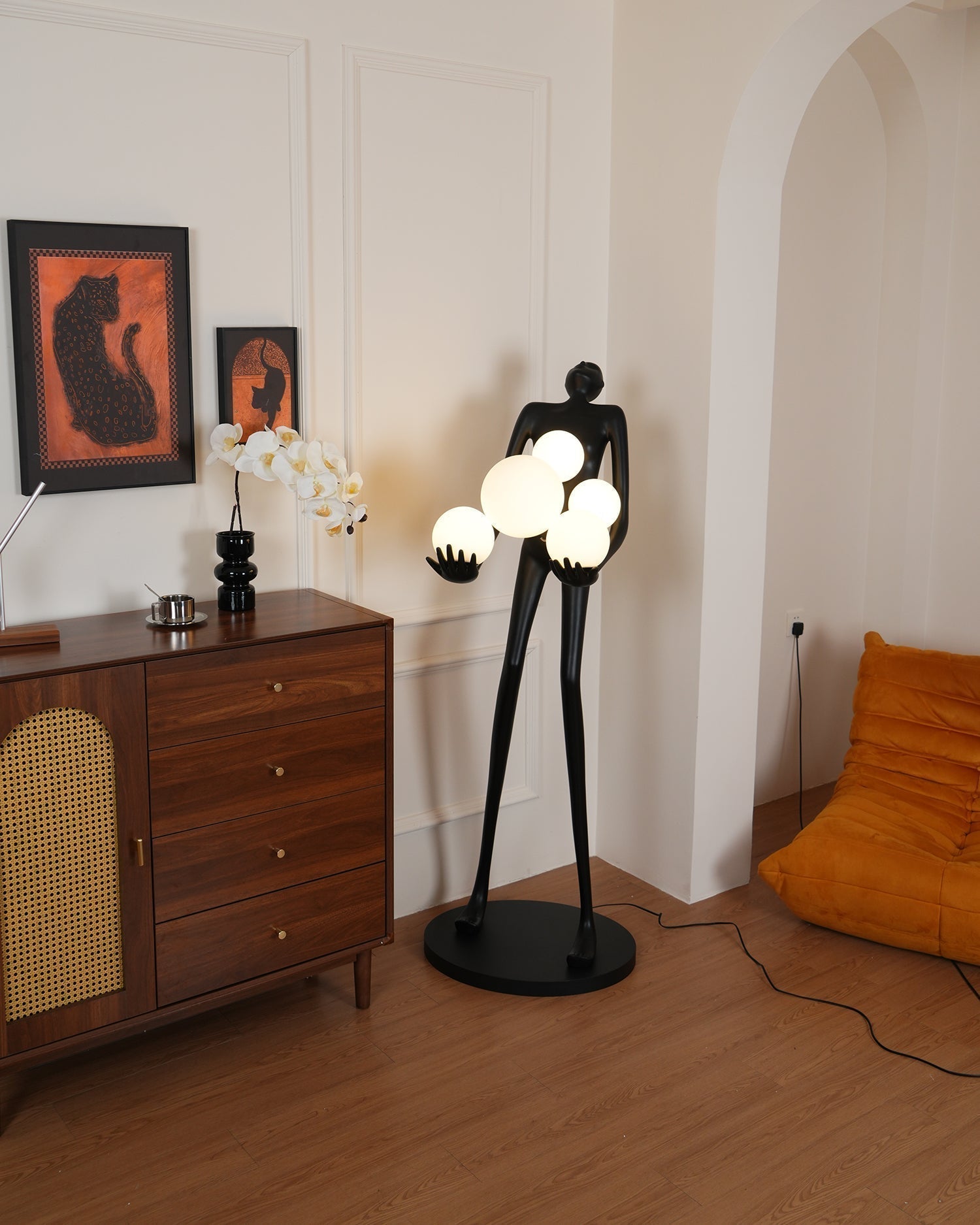 Modern Artistic Embrace Sculpture Floor Lamp with Radiant LED Glass Spheres