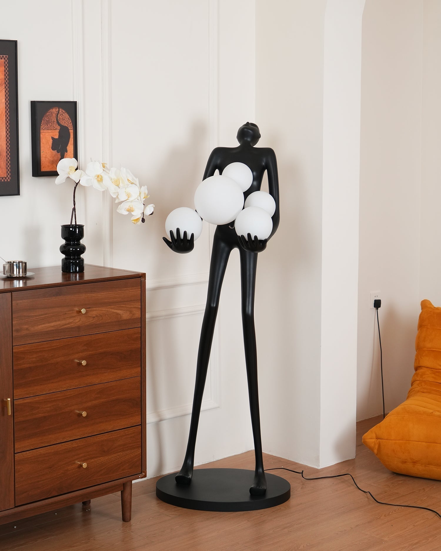 Modern Artistic Embrace Sculpture Floor Lamp with Radiant LED Glass Spheres