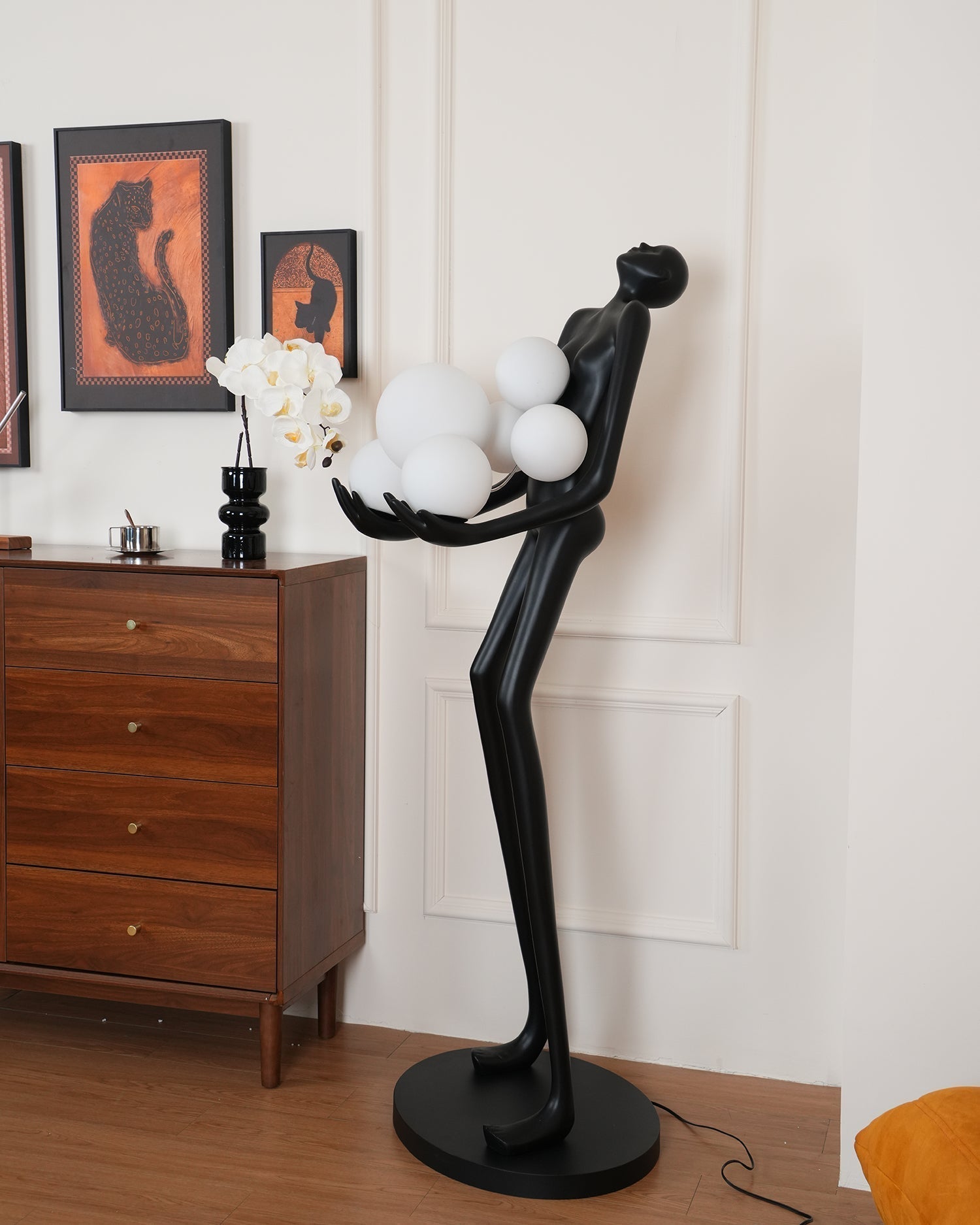 Modern Artistic Embrace Sculpture Floor Lamp with Radiant LED Glass Spheres