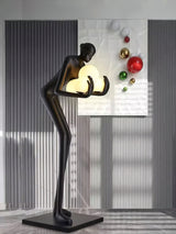 Human Figure Art Sculpture Floor Lamp Modern Matte Black Uplight Decor