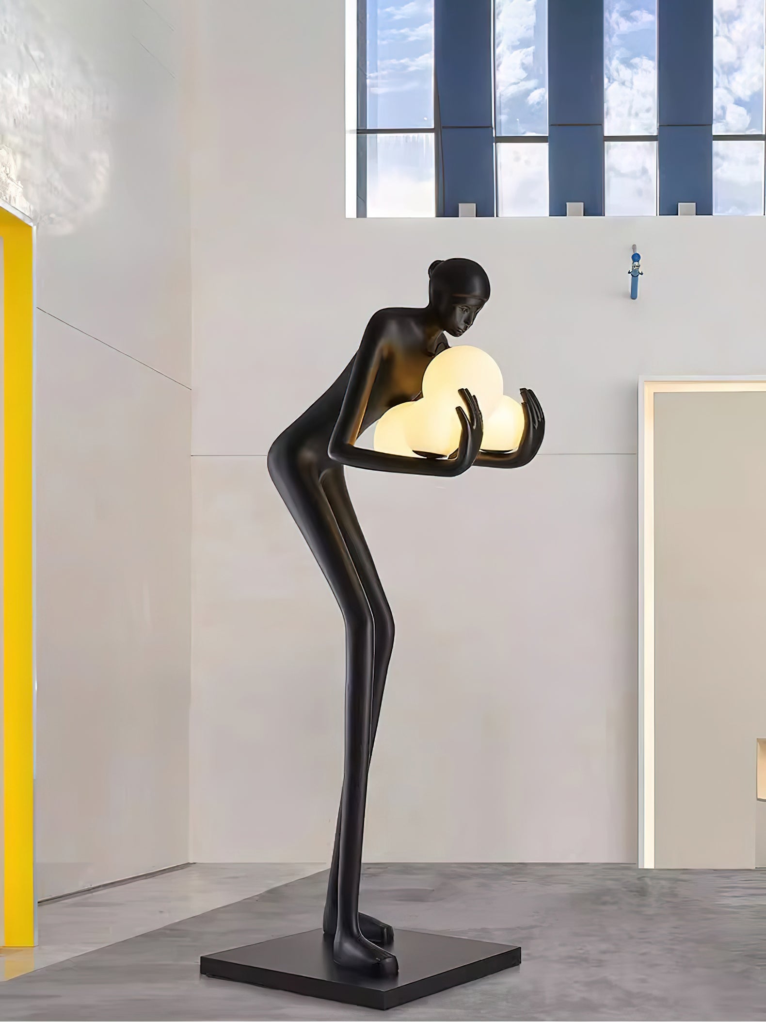 Human Figure Art Sculpture Floor Lamp Modern Matte Black Uplight Decor