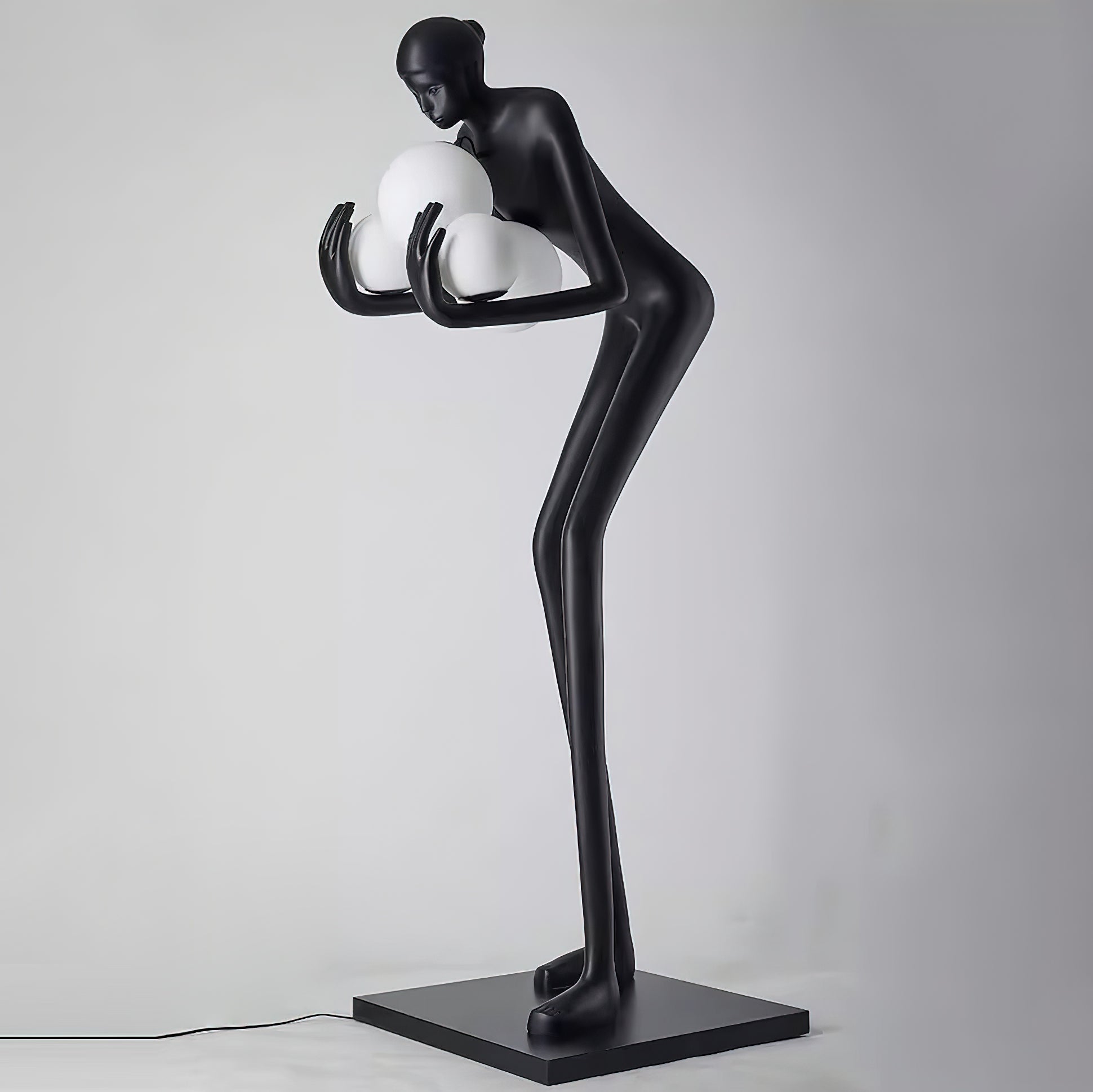 Human Figure Art Sculpture Floor Lamp Modern Matte Black Uplight Decor