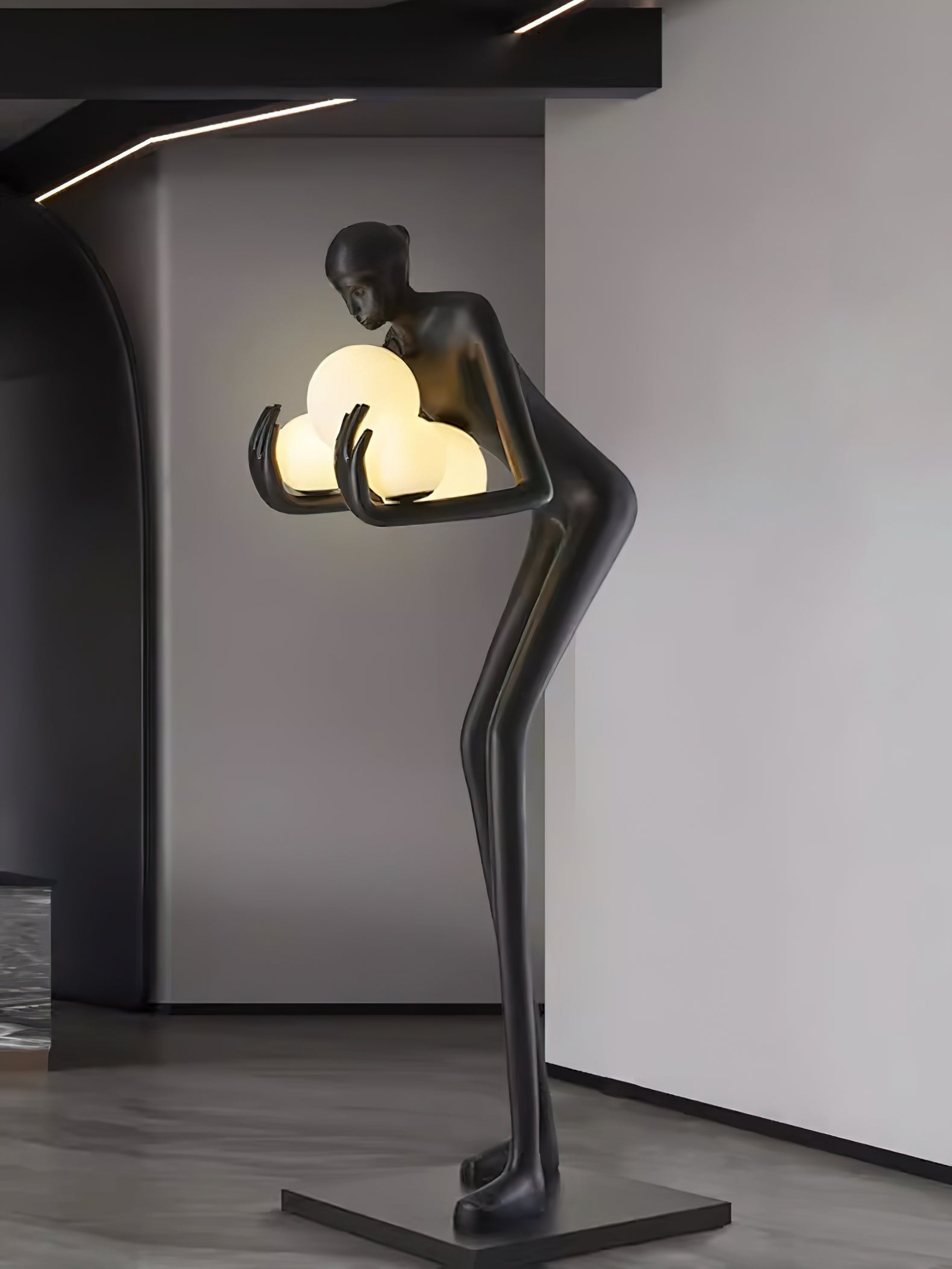 Human Figure Art Sculpture Floor Lamp Modern Matte Black Uplight Decor