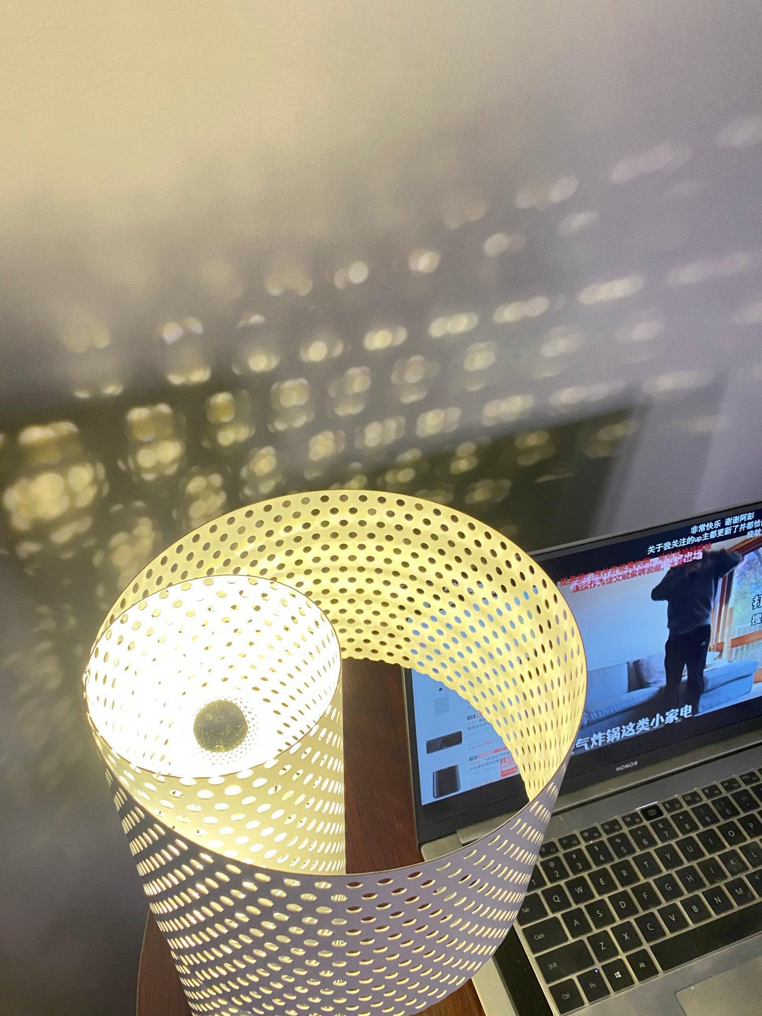 Modern White Perforated Metal Table Lamp Geometric Bedside Desk Light for Contemporary Interiors
