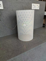 Modern White Perforated Metal Table Lamp Geometric Bedside Desk Light for Contemporary Interiors