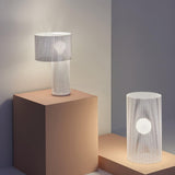 Modern White Perforated Metal Table Lamp Geometric Bedside Desk Light for Contemporary Interiors