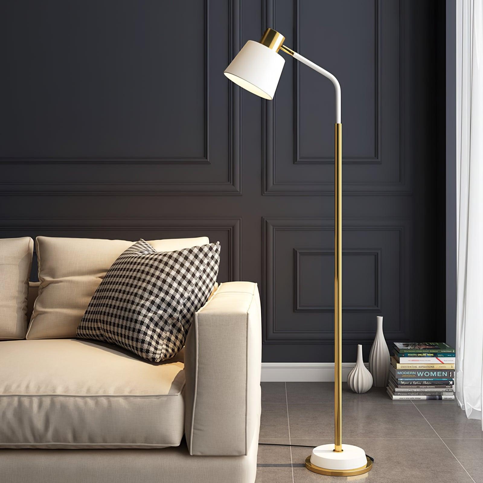 Emmental Mid Century Modern Slender Iron Floor Lamp with Adjustable Shade Gold Finish
