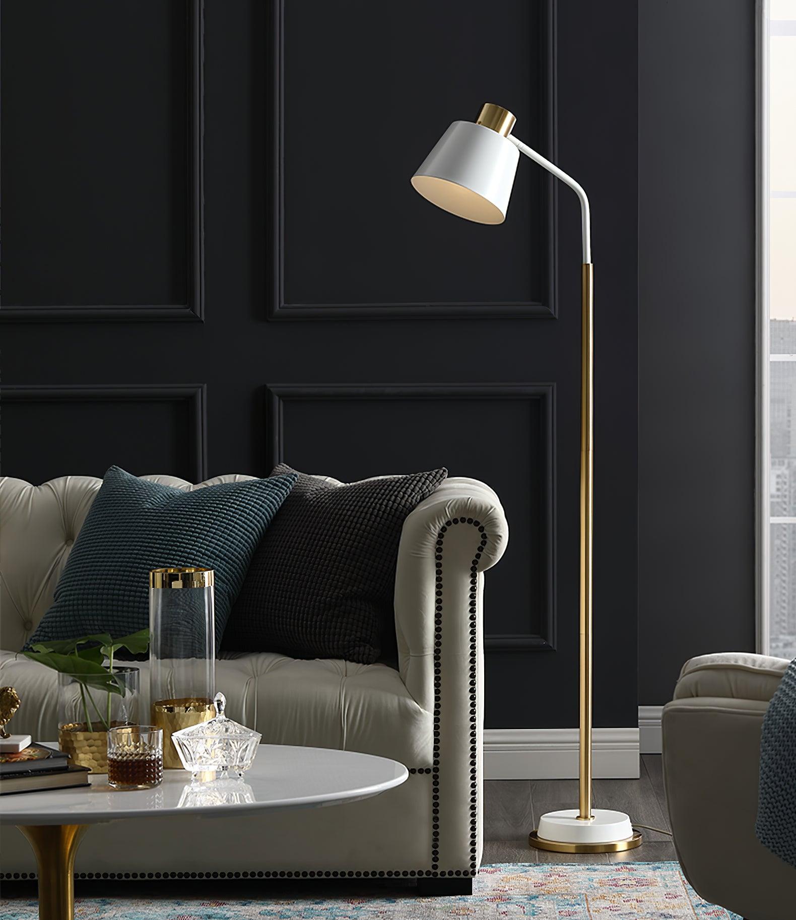 Emmental Mid Century Modern Slender Iron Floor Lamp with Adjustable Shade Gold Finish