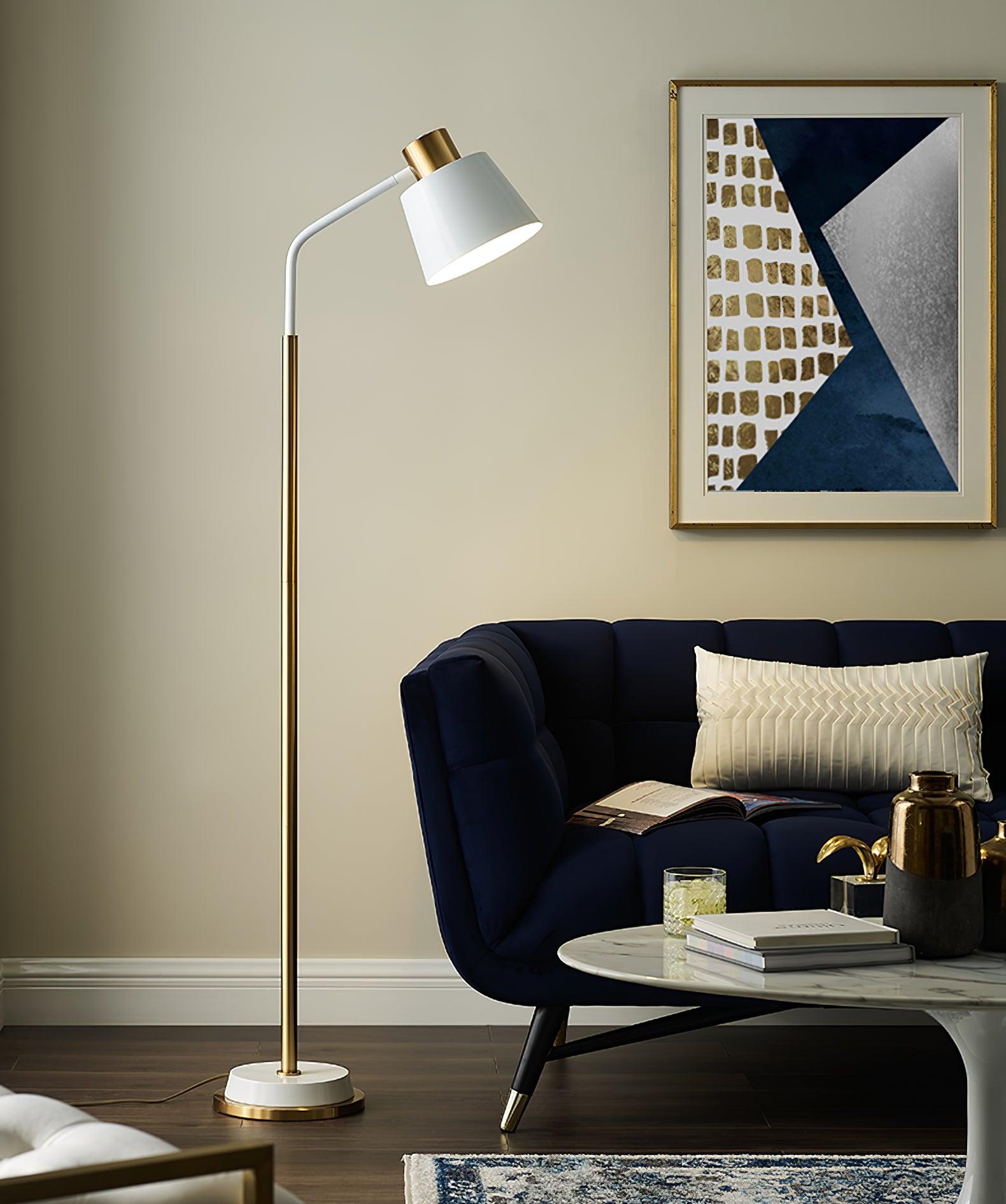 Emmental Mid Century Modern Slender Iron Floor Lamp with Adjustable Shade Gold Finish