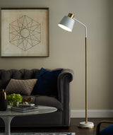 Emmental Mid Century Modern Slender Iron Floor Lamp with Adjustable Shade Gold Finish