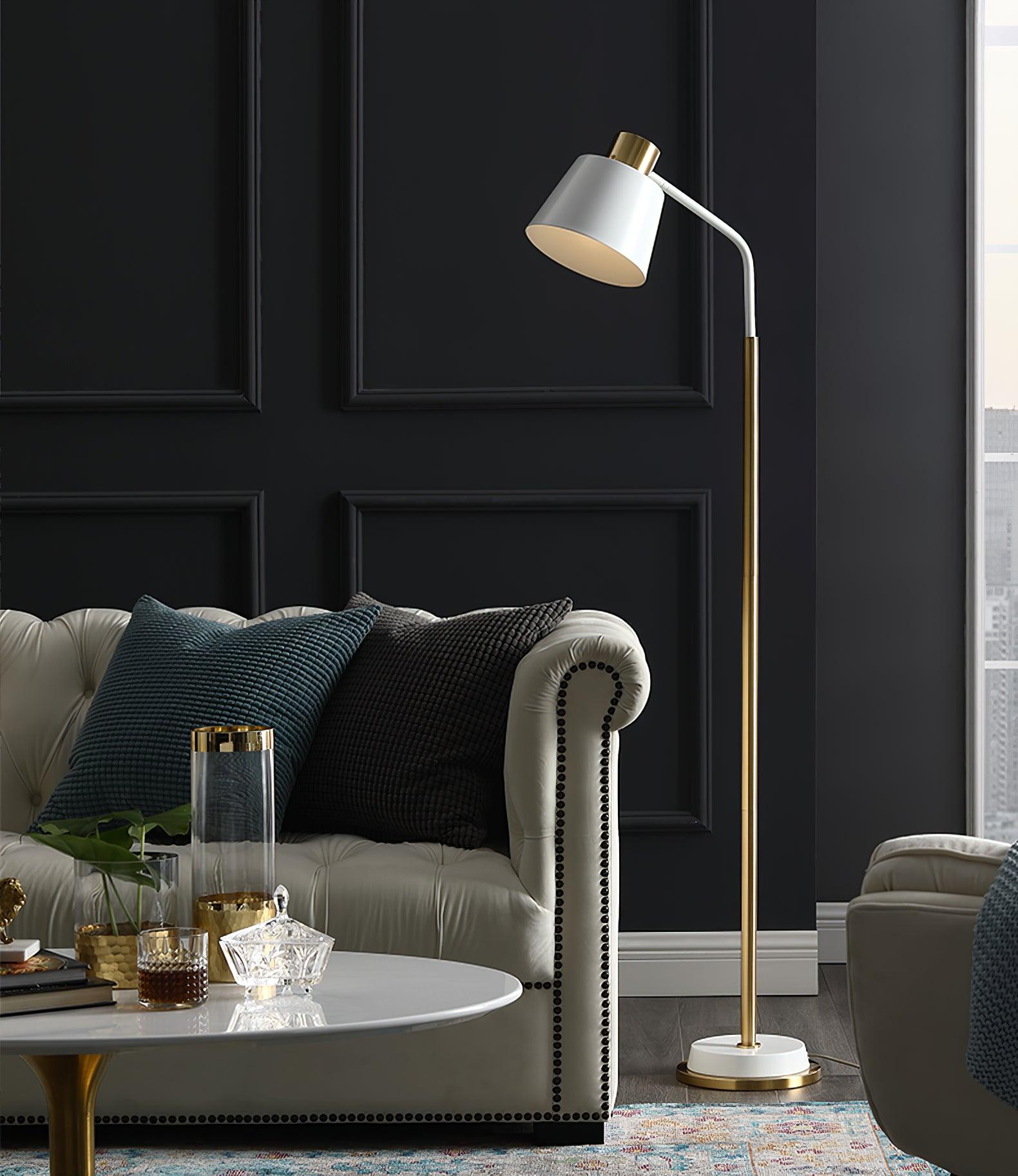 Emmental Mid Century Modern Slender Iron Floor Lamp with Adjustable Shade Gold Finish