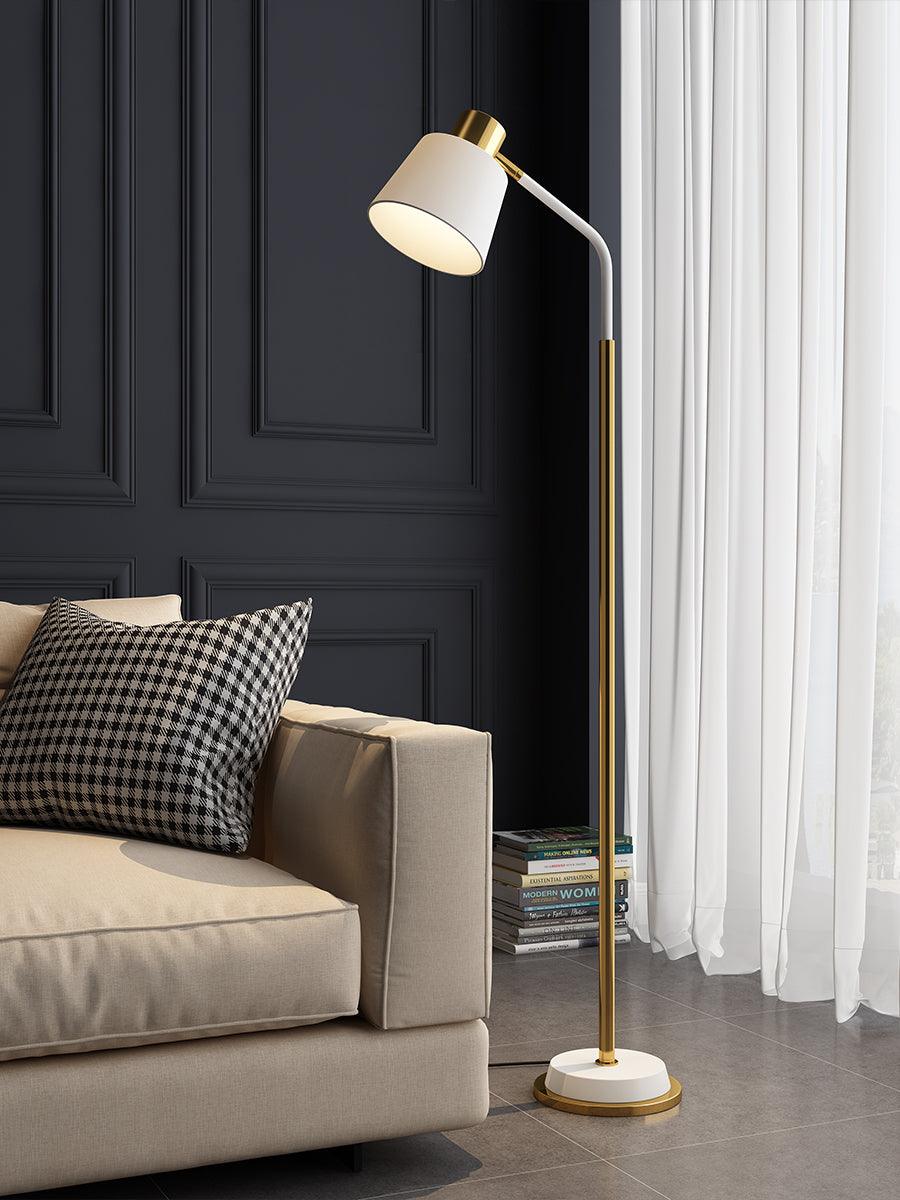 Emmental Mid Century Modern Slender Iron Floor Lamp with Adjustable Shade Gold Finish
