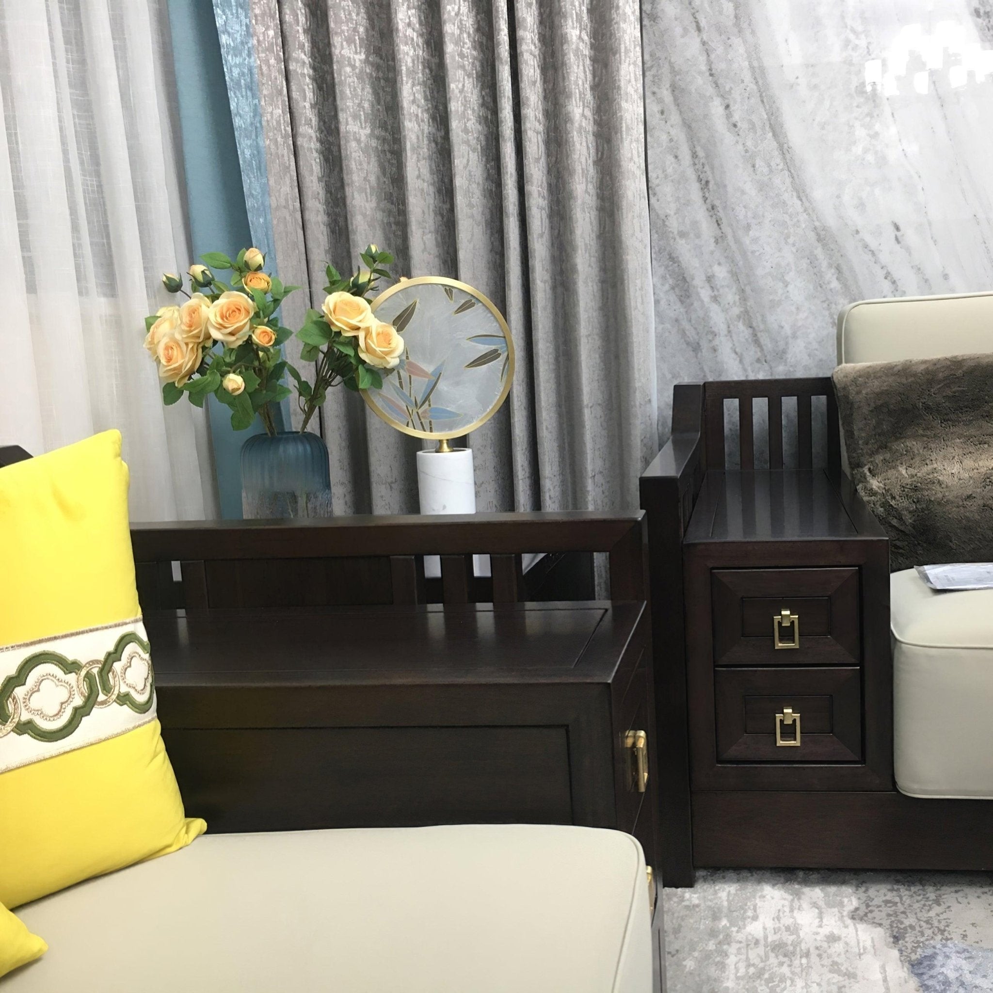 Mid Century Modern Marble and Hand Painted Bamboo Glass Table Lamp for Bedroom and Office
