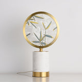 Mid Century Modern Marble and Hand Painted Bamboo Glass Table Lamp for Bedroom and Office