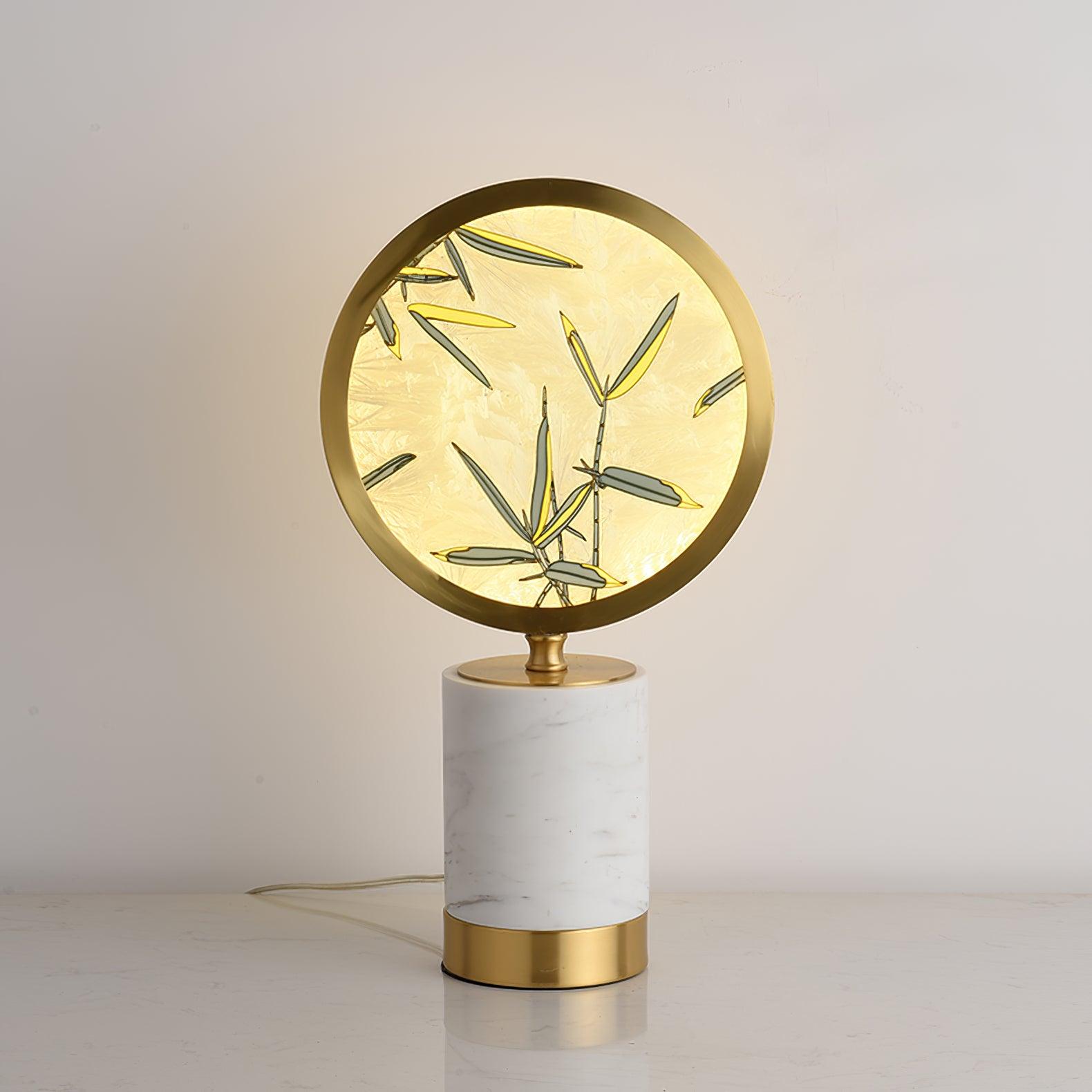Mid Century Modern Marble and Hand Painted Bamboo Glass Table Lamp for Bedroom and Office