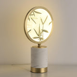 Mid Century Modern Marble and Hand Painted Bamboo Glass Table Lamp for Bedroom and Office