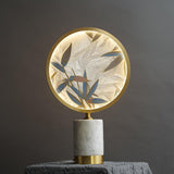Mid Century Modern Marble and Hand Painted Bamboo Glass Table Lamp for Bedroom and Office