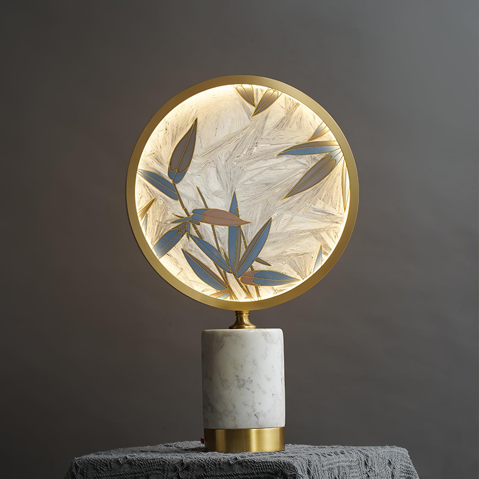 Mid Century Modern Marble and Hand Painted Bamboo Glass Table Lamp for Bedroom and Office