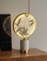 Mid Century Modern Marble and Hand Painted Bamboo Glass Table Lamp for Bedroom and Office