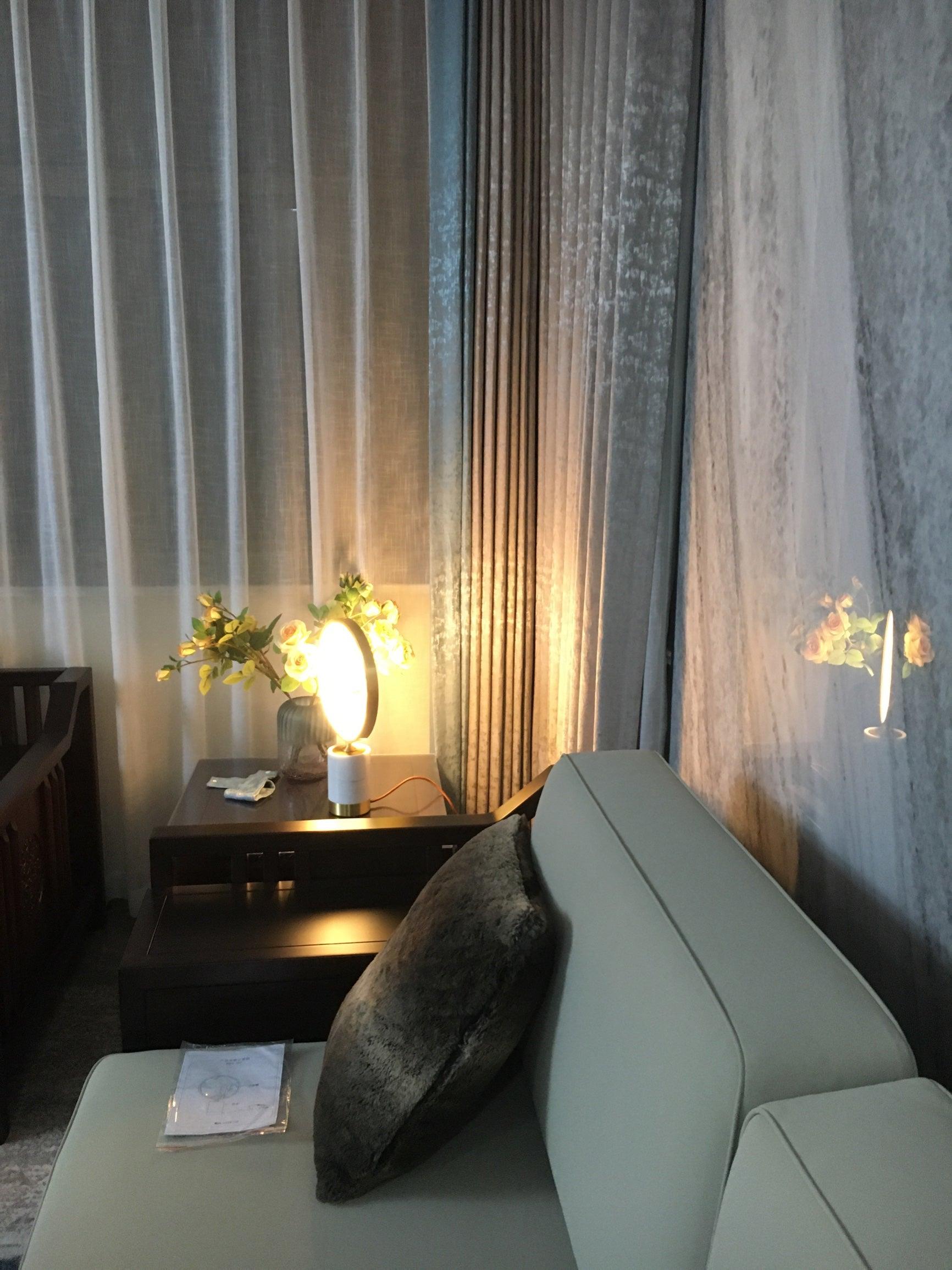 Mid Century Modern Marble and Hand Painted Bamboo Glass Table Lamp for Bedroom and Office