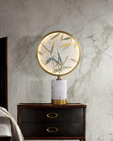 Mid Century Modern Marble and Hand Painted Bamboo Glass Table Lamp for Bedroom and Office