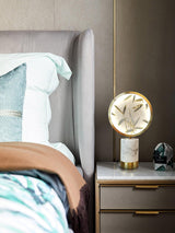 Mid Century Modern Marble and Hand Painted Bamboo Glass Table Lamp for Bedroom and Office