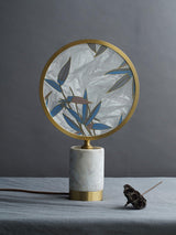 Mid Century Modern Marble and Hand Painted Bamboo Glass Table Lamp for Bedroom and Office