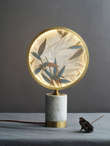 Mid Century Modern Marble and Hand Painted Bamboo Glass Table Lamp for Bedroom and Office