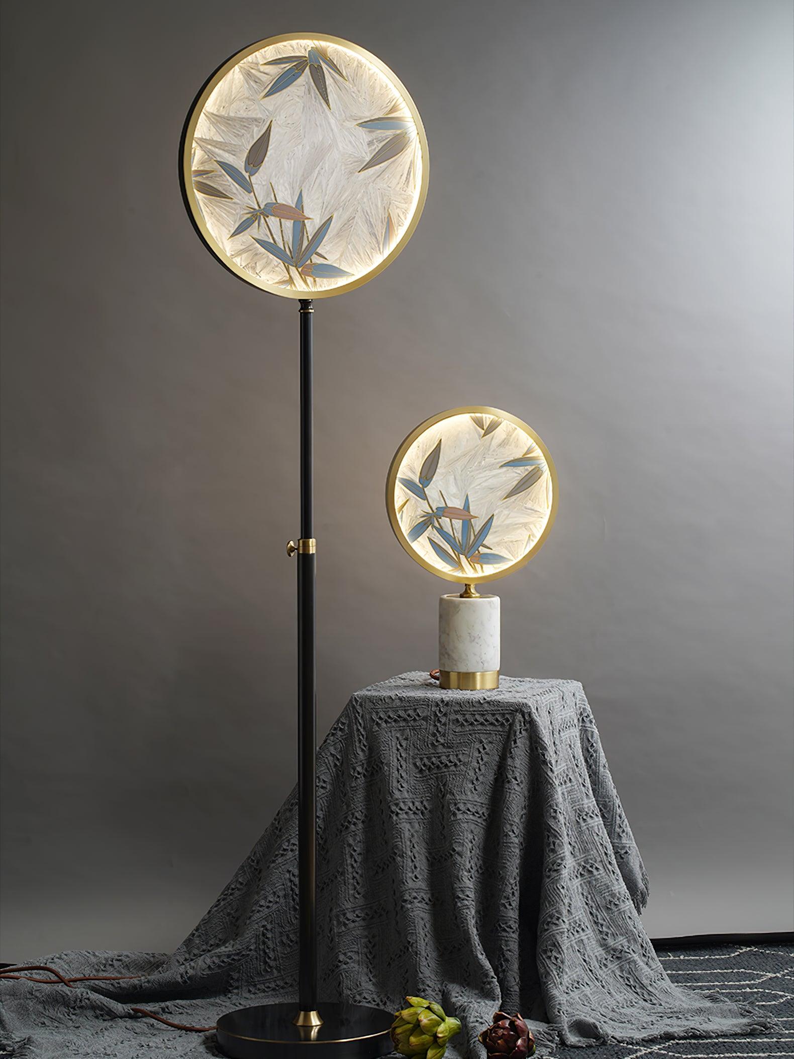 Mid Century Modern Marble and Hand Painted Bamboo Glass Table Lamp for Bedroom and Office
