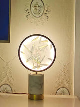 Mid Century Modern Marble and Hand Painted Bamboo Glass Table Lamp for Bedroom and Office