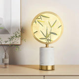 Mid Century Modern Marble and Hand Painted Bamboo Glass Table Lamp for Bedroom and Office