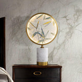 Mid Century Modern Marble and Hand Painted Bamboo Glass Table Lamp for Bedroom and Office