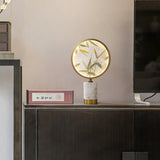 Mid Century Modern Marble and Hand Painted Bamboo Glass Table Lamp for Bedroom and Office