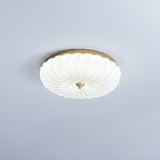 Modern Round Glass LED Flush Mount Ceiling Lamp with Gold Accents and Opaque Diffuser