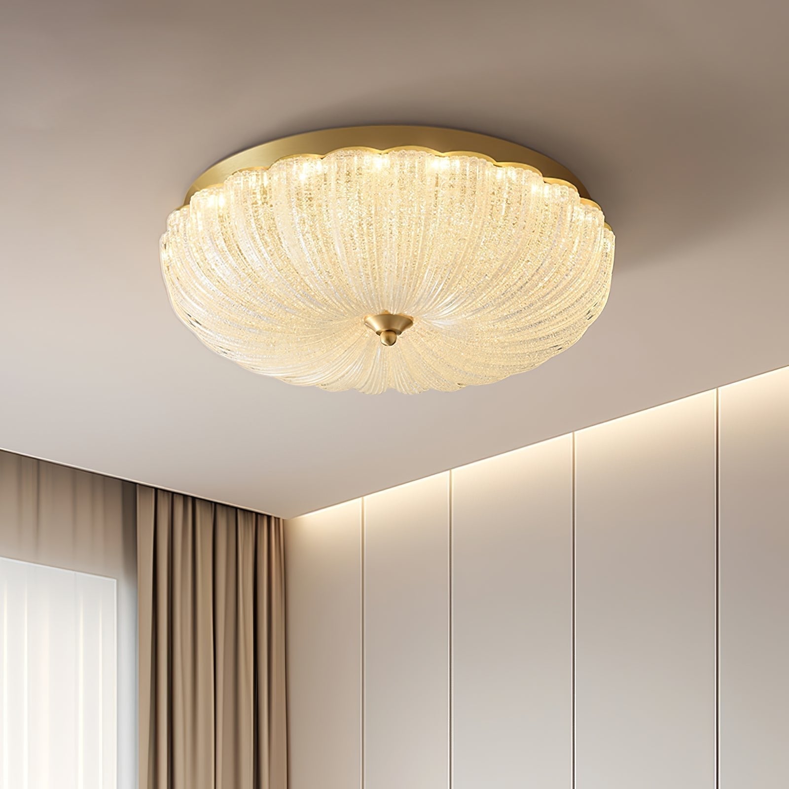 Modern Round Glass LED Flush Mount Ceiling Lamp with Gold Accents and Opaque Diffuser